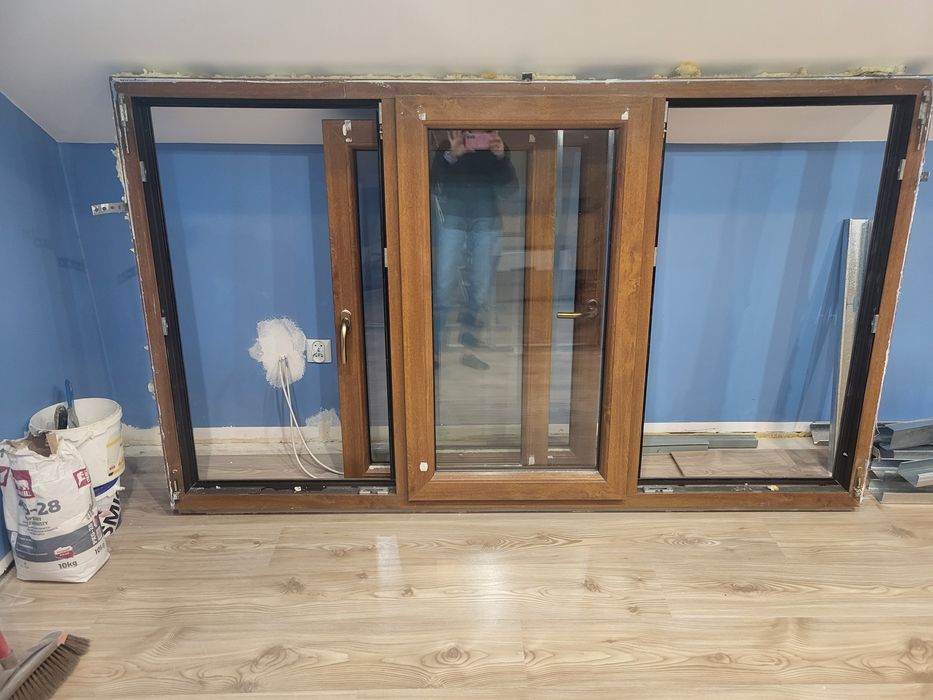 Okno 3-skrzydłowe po demontażu- złoty dąb