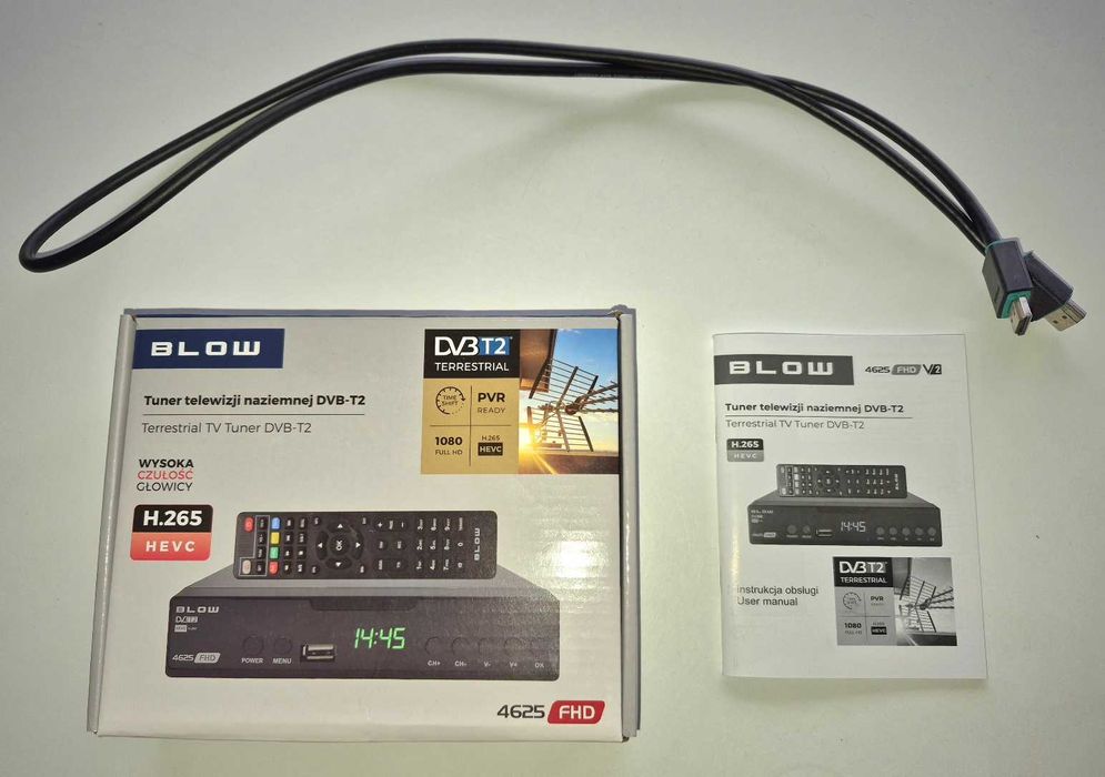 Tuner Dekoder DVB-T2 TV naziemnej BLOW 4625FHD + pilot + kabel HDMI
