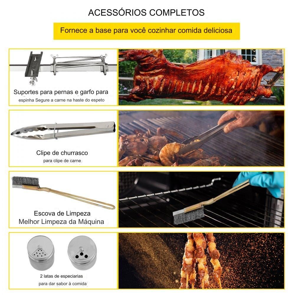 Espeto Giratório para Churrasco em Aço 117cm 60kg