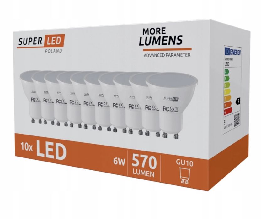 10x Żarówka LED GU10 6W = 60W 570 lm CCD More Lumens SuperLED