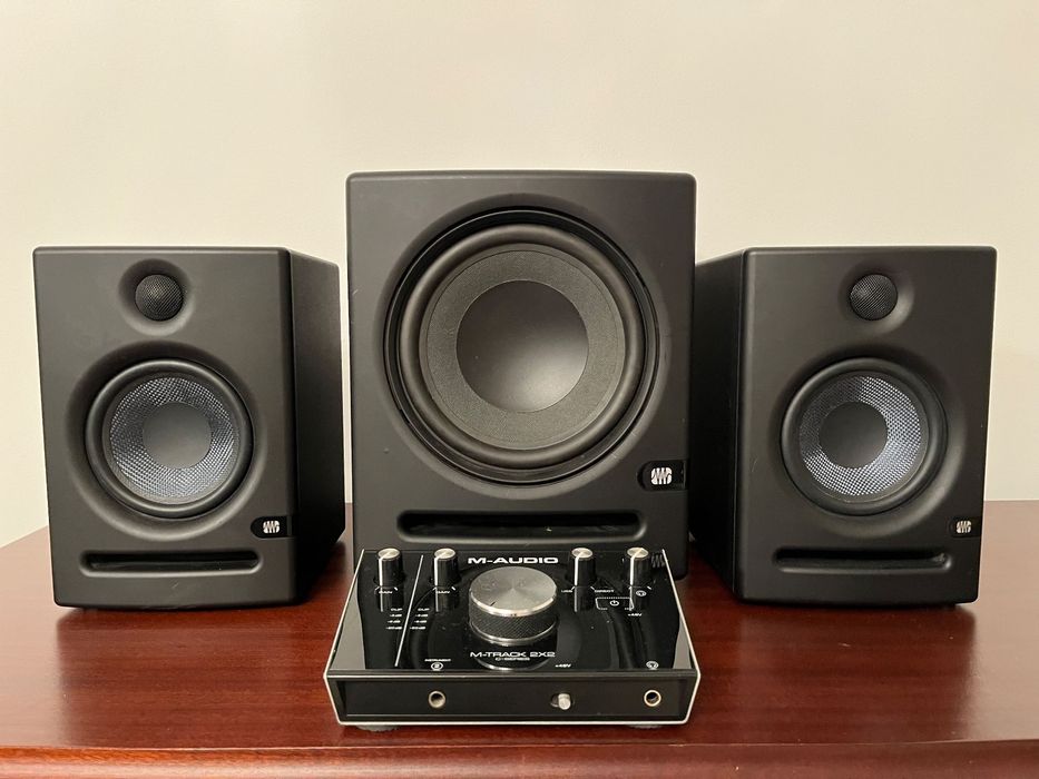 Zestaw Audio do produkcji muzyki (Presonus E5 + E8 SUB + M-Track 2x2