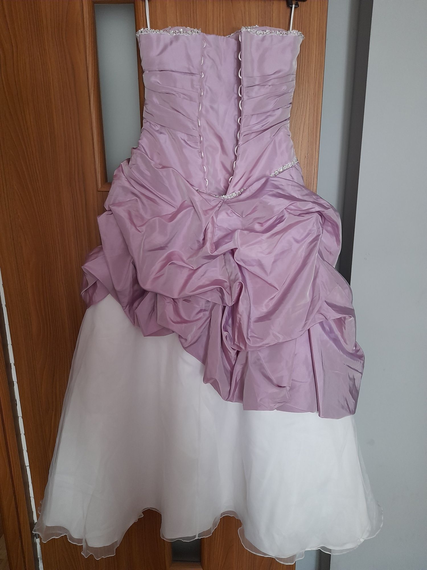 Suknia ślubna biało-lawendowa