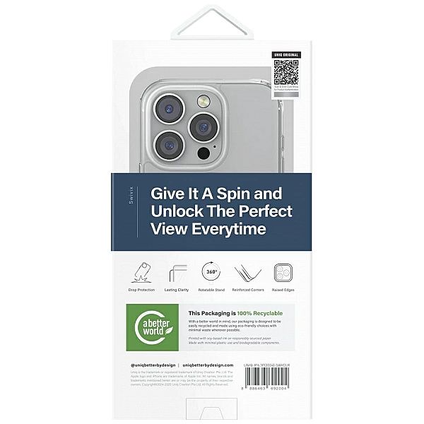 Etui UNIQ Swivix 360 Rotating Kickstand na iPhone 16 Pro - przezroczys