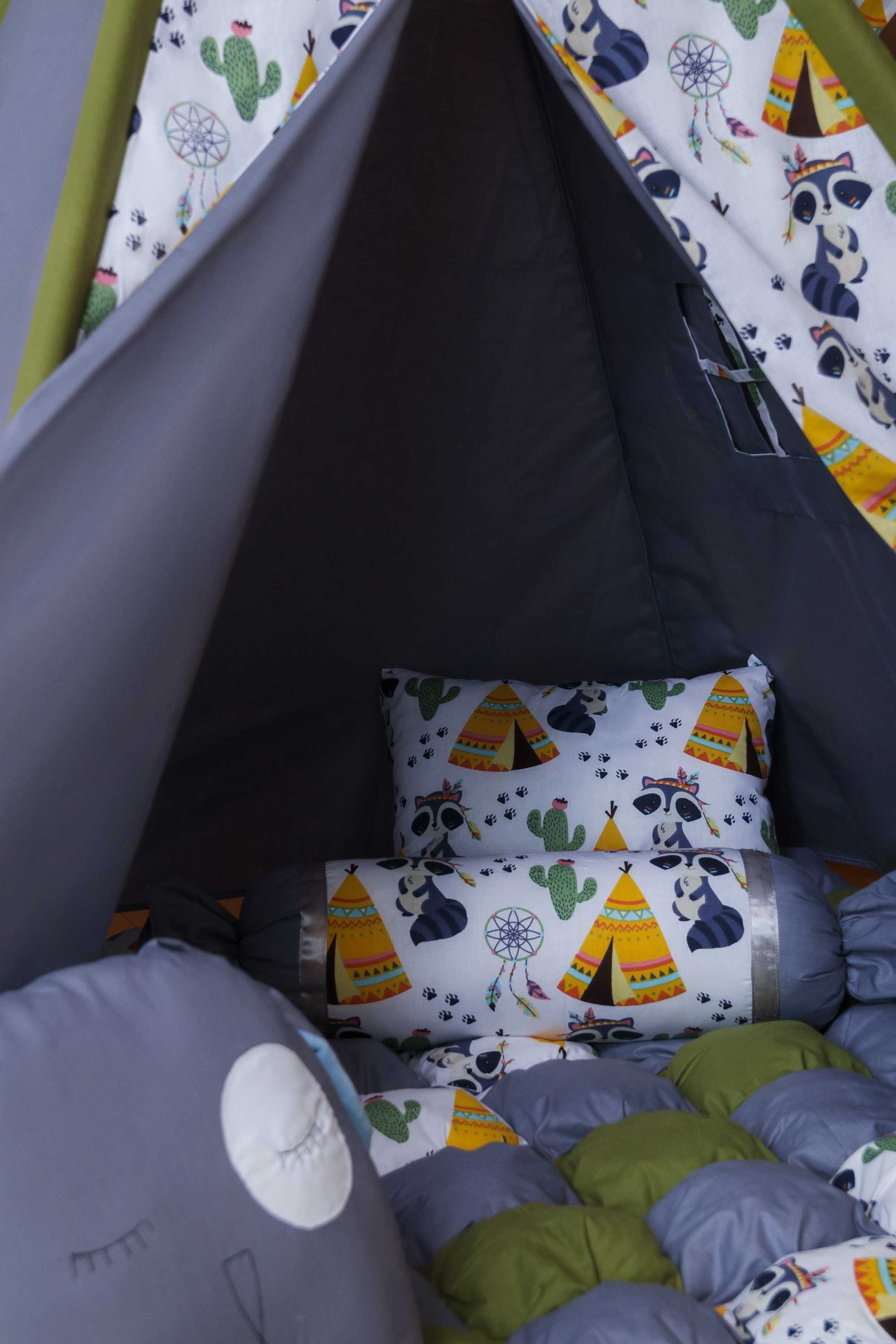 Namiot Tipi Szary Szop Wigwam dla dzieci z matą bonbon