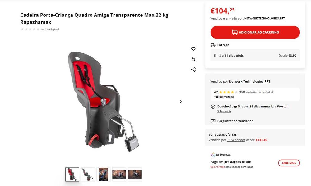 Cadeira porta-criança fixação quadro