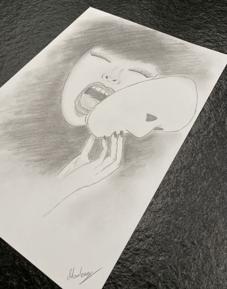 Krzyk pod maską - szkic ołówkiem A4 rysunek