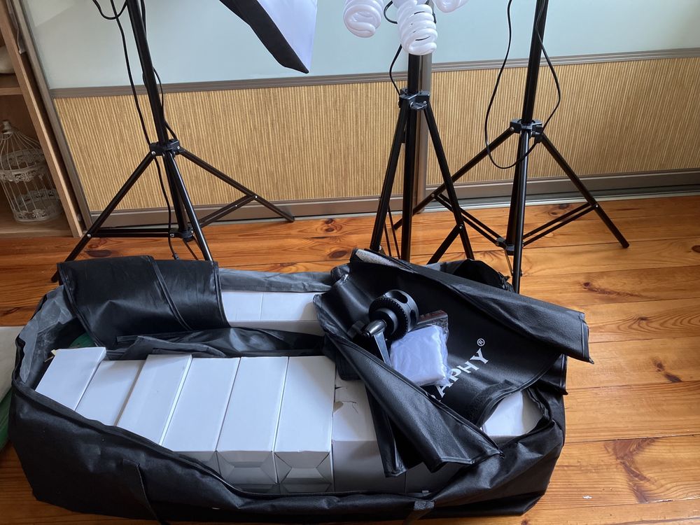 3 lampy studyjne softbox zestaw światło ciągłe