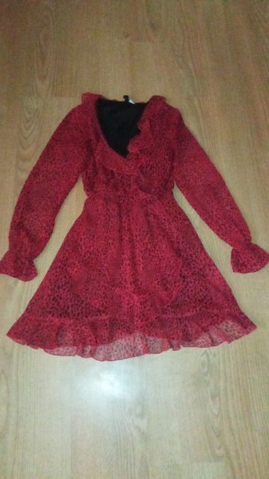 Сукня нарядна шифонова Червона Лео леопард