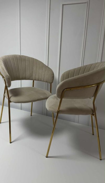 2x krzesła beżowy welur glamour