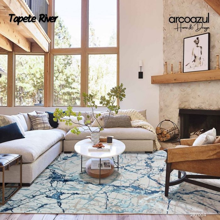 Tapete River Abstracto Dourado e Branco - 190x290cm By Arcoazul