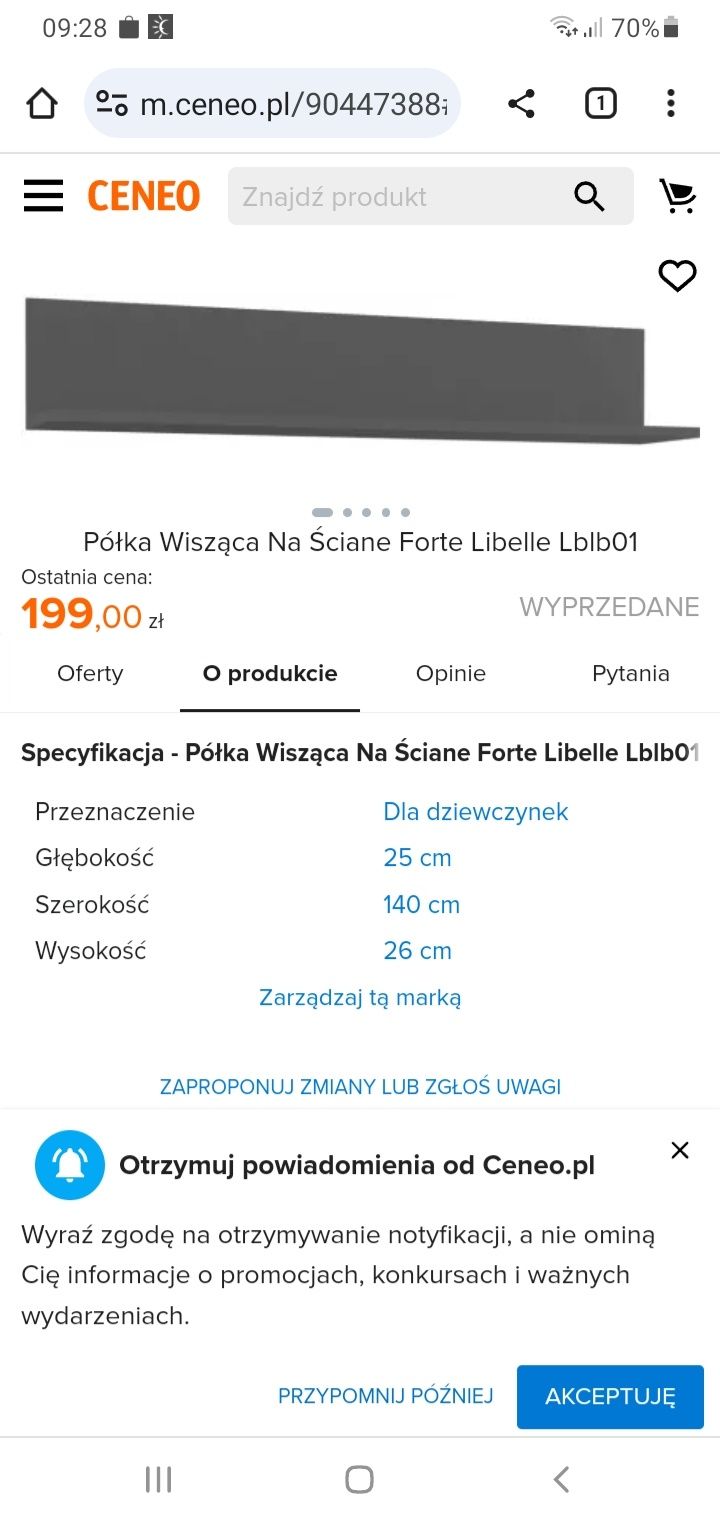 Półki wiszące libelle meble Forte