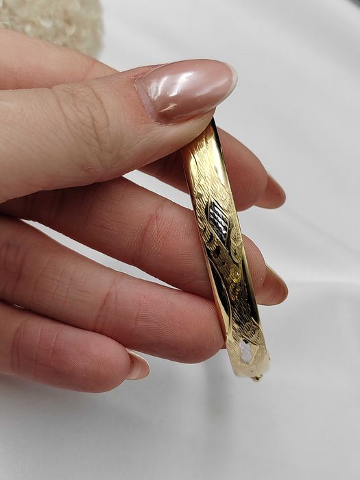 NOWA Złota Bransoletka Sztywna Ozdobna / Złoto 585