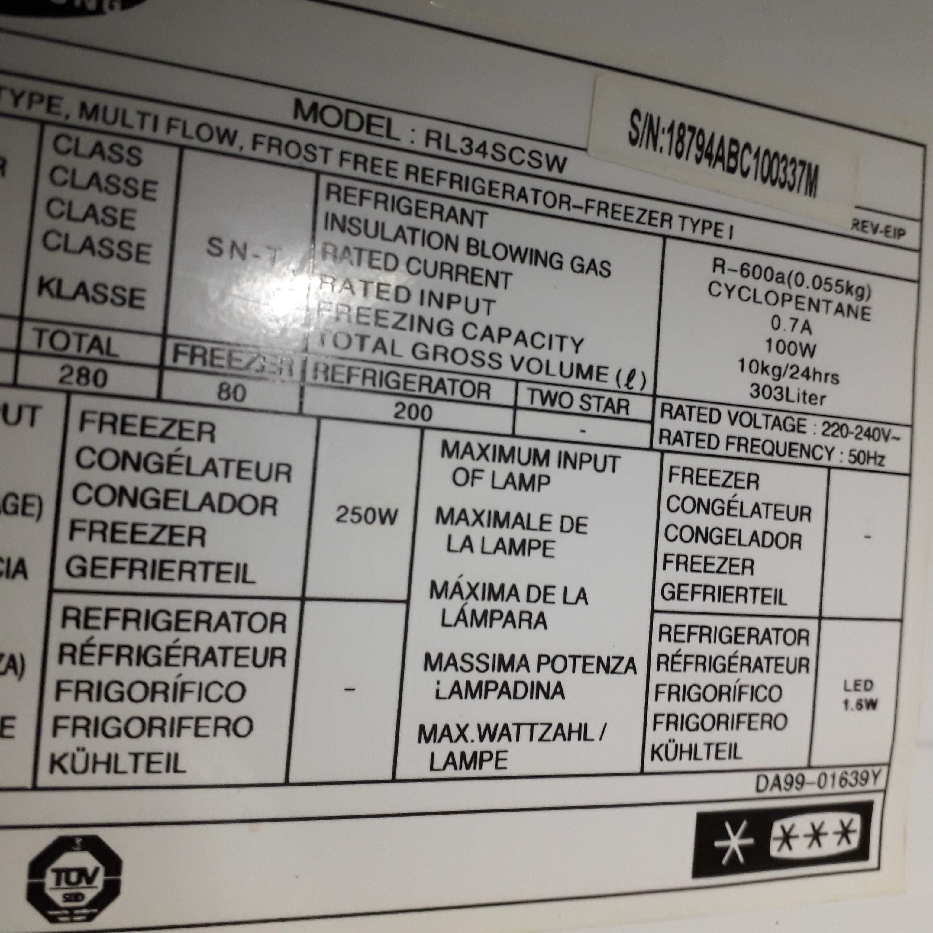 Peças p/ Frigorifico combinado Samsung  Frost Free Model : RL34SCSW