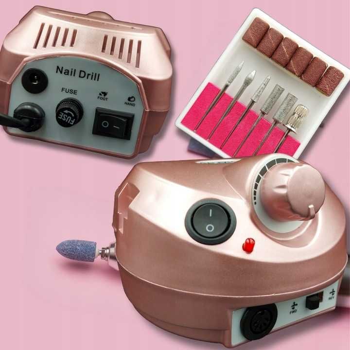 Frezarka do Paznokci 65W + FREZY Do Manicure i Pedicure MOCNA Róż