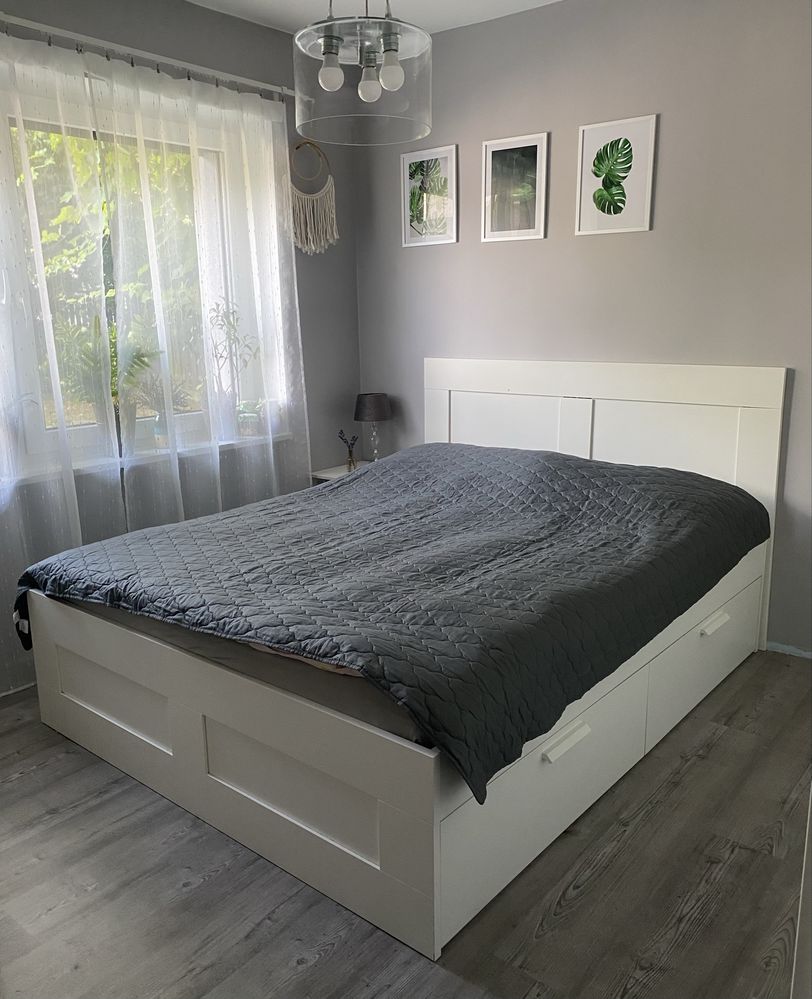 IKEA BRIMNES duze łóżko z szufladami, zagłówek materac  160x200