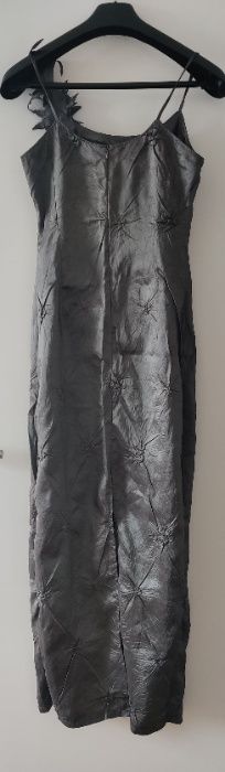 Suknia srebrna 36 S długa koktajlowa wieczorowa