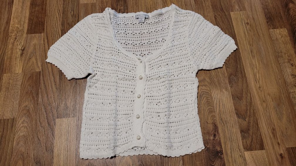 Amisu bluzka ażurowa XL biała ażurowy kardigan sweterek
