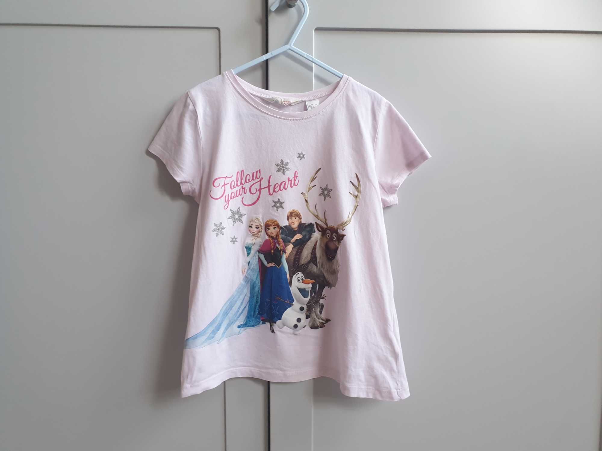 Różowa koszulka t-shirt Elsa Frozen Kraina Lodu H&M 134 140