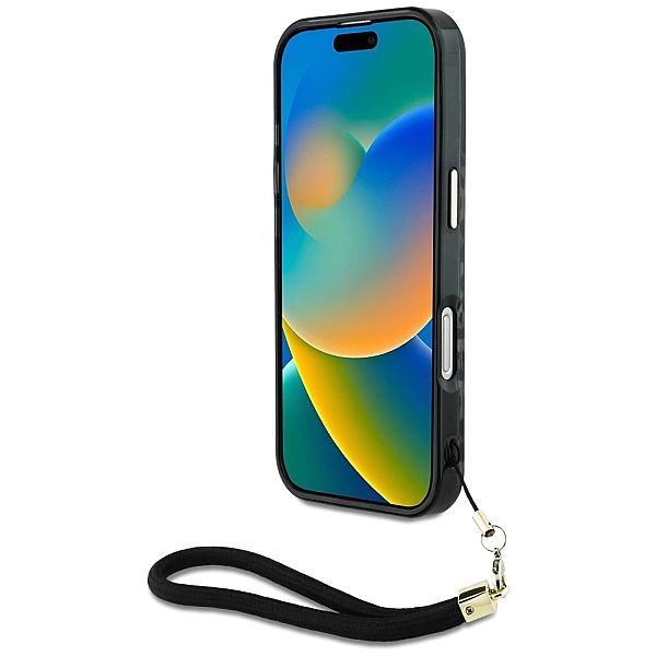 Etui Guess HC IML Leopard Triangle Cord Strap MagSafe do iPhone 16 Pro