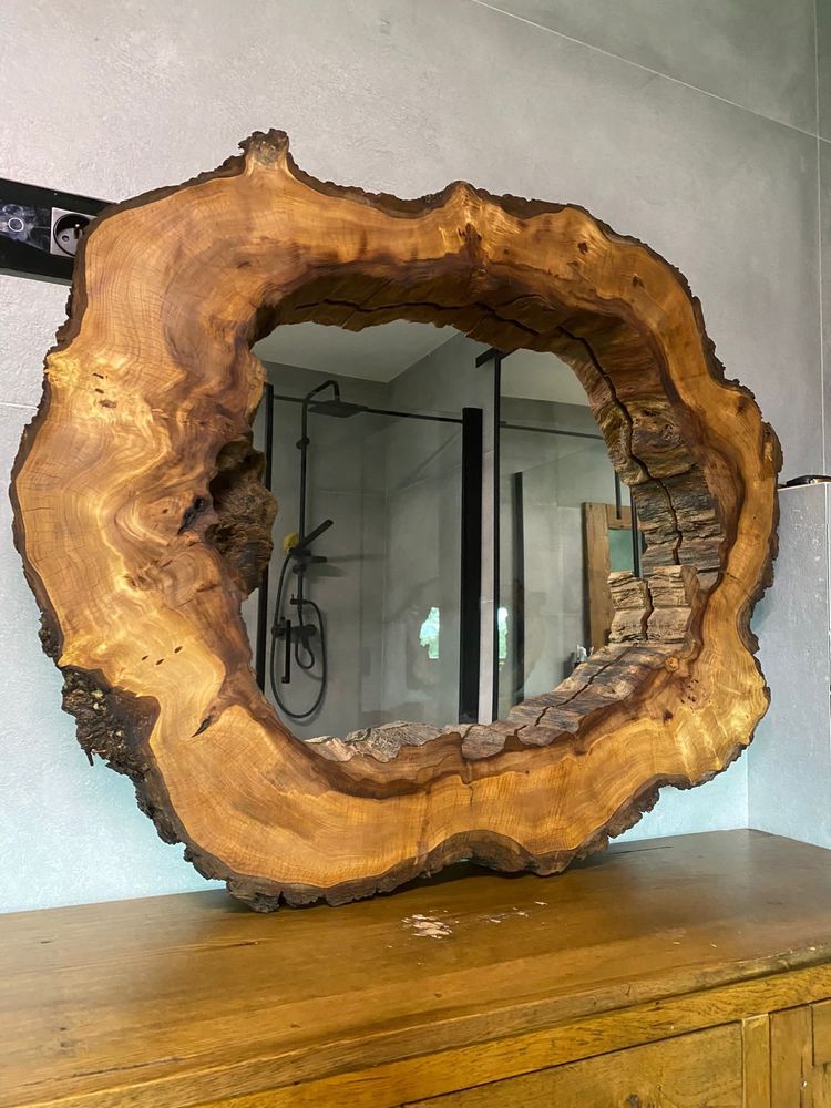 Lustro w pniu drzewa drewnianej ramie nowoczesne loft rustykalne