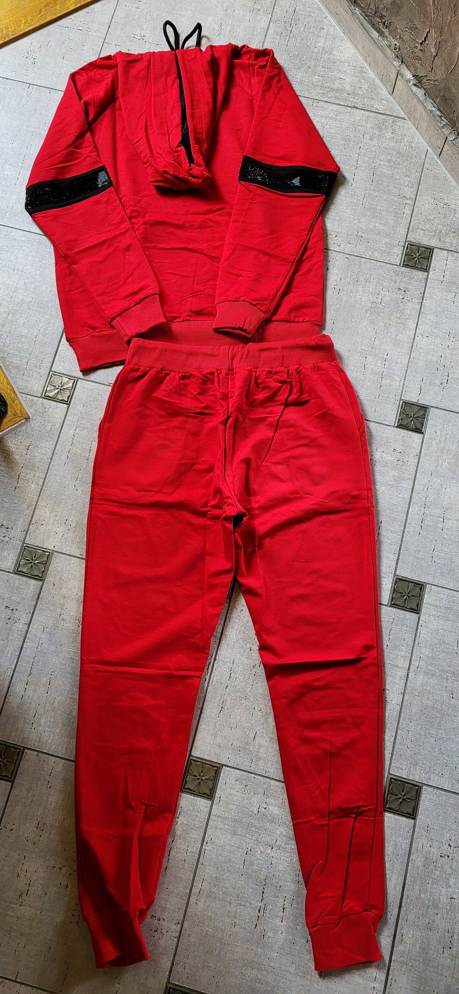 Czerwony dres damski orzeł cyrkonie 3D premium bawełna M