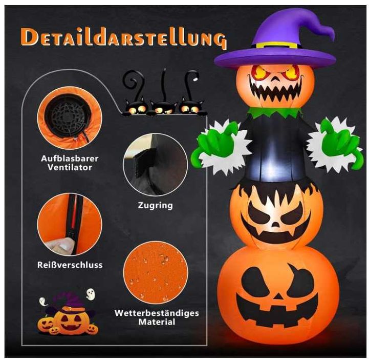 Nadmuchiwana dekoracja na Halloween dynia z oświetleniem LED 180cm