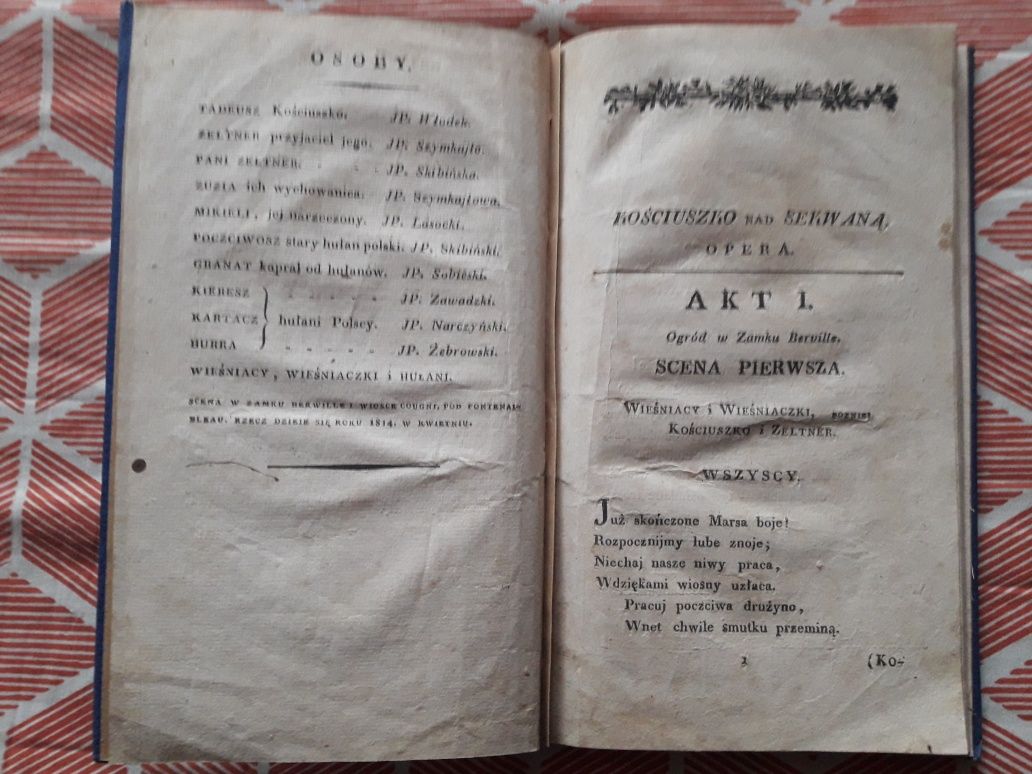 Kościuszko nad Sekwaną Opera Narodowa w II aktach 1821r kolekcjonerska