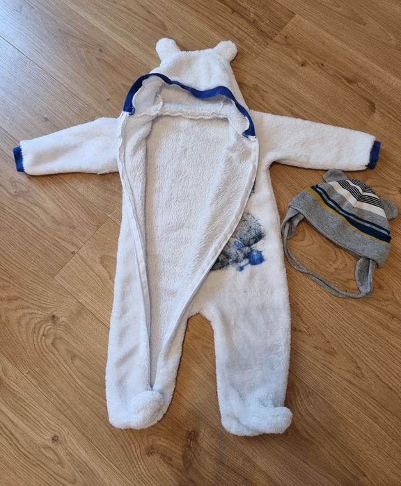 Kombinezon pajac dla chłopca czapka 62 68 H&M szara