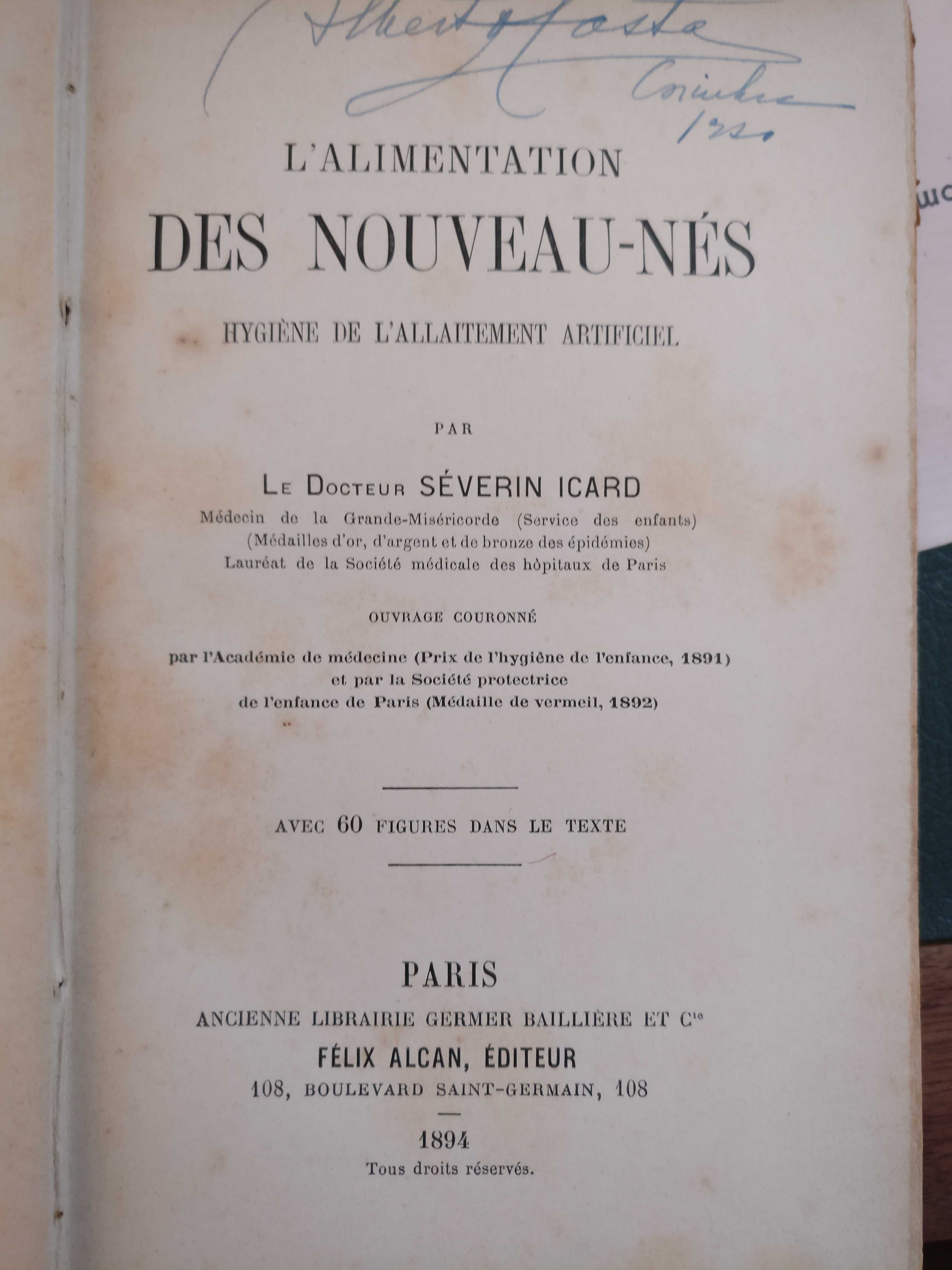 Livro medicina antigo "L'alimentation des nouveau-nés" Dr Icard