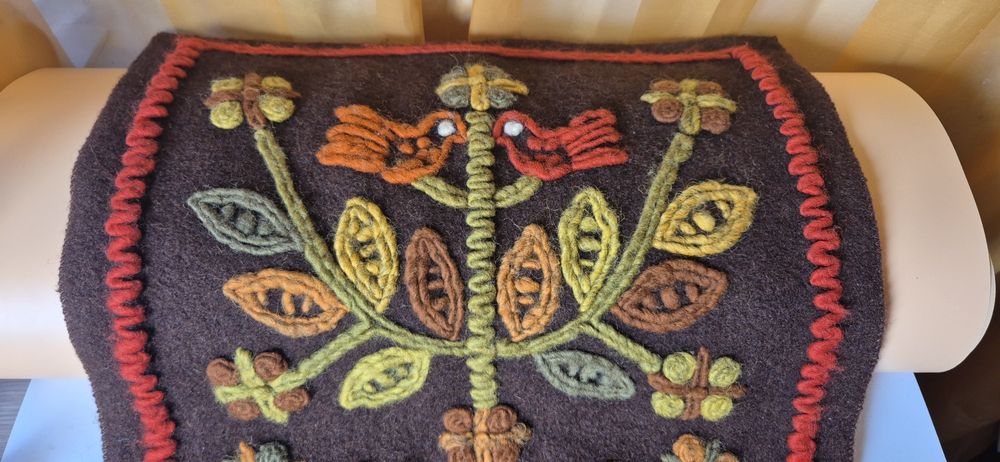 Cepelia PRL duży wełniany kilim z ptaszkami sumak
