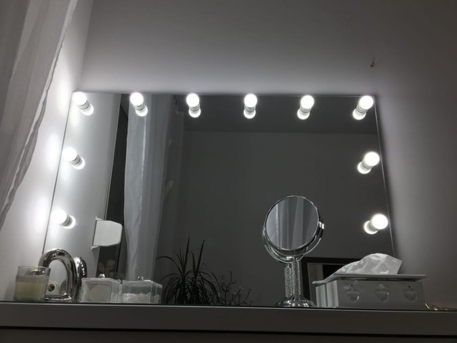 Lustro do makijażu 120x80 led z żarowkami make up toaletka kosmetyczne