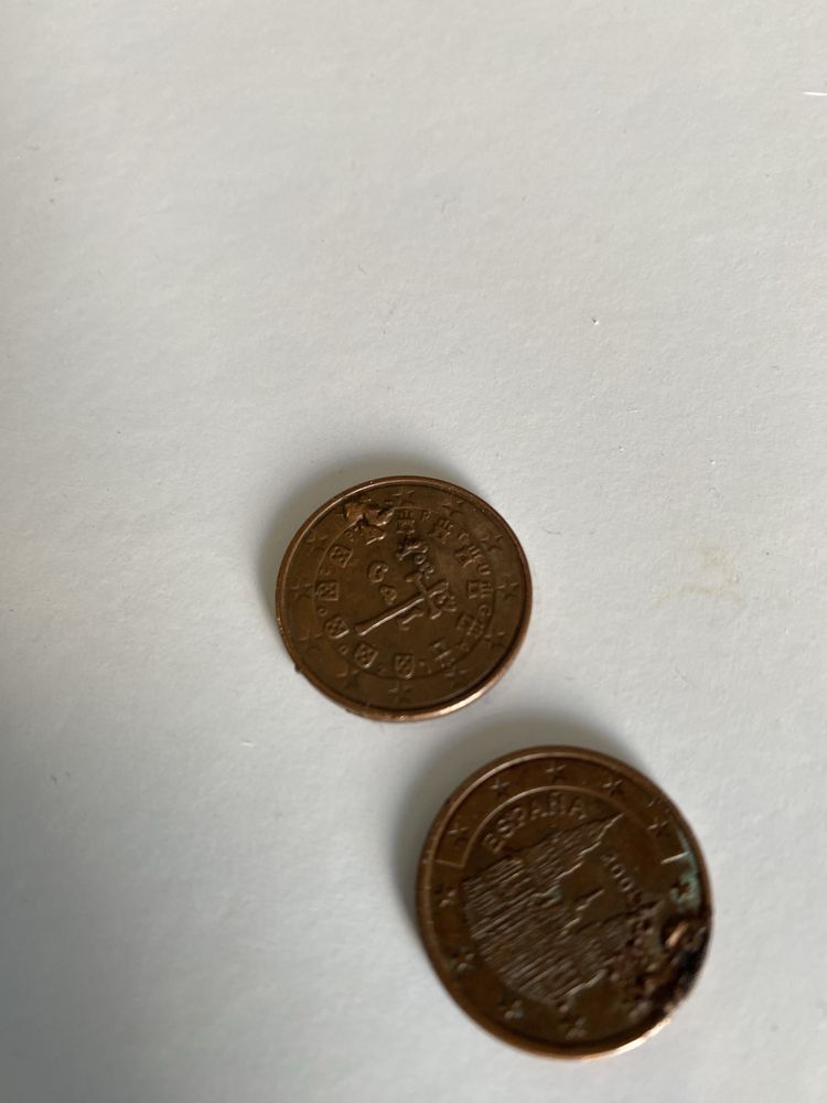 Conjunto de 2 moedas de 0,05€ com defeito - excesso de material