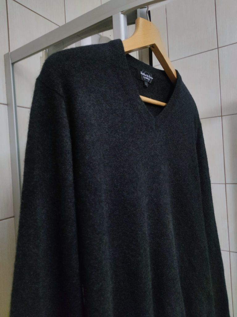 Sweter klasyczny L męski szary siwy Tailor and sons cashmere kaszmir c