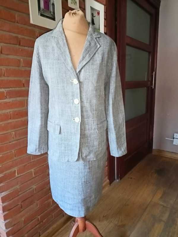 Max Mara lniany szary kostium 38