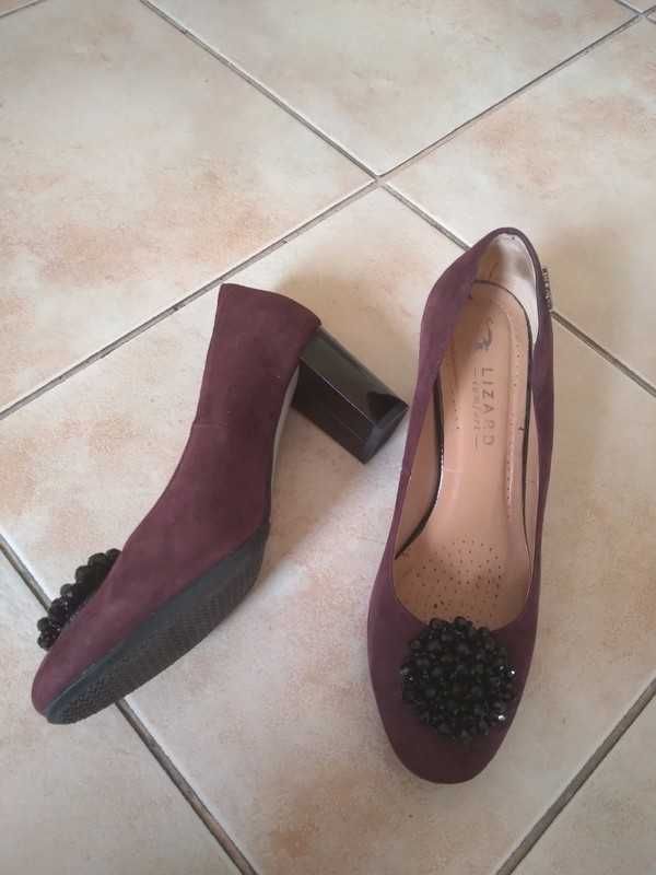 Buty na obcasie eleganckie Lizard polskie zamsz skórzane