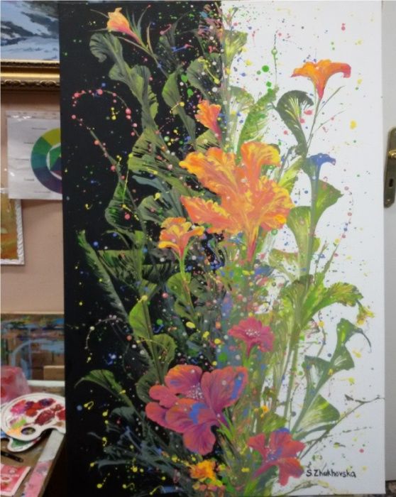 Картина "Цветы Кассиопеи" (акриловая заливка, холст 60х100