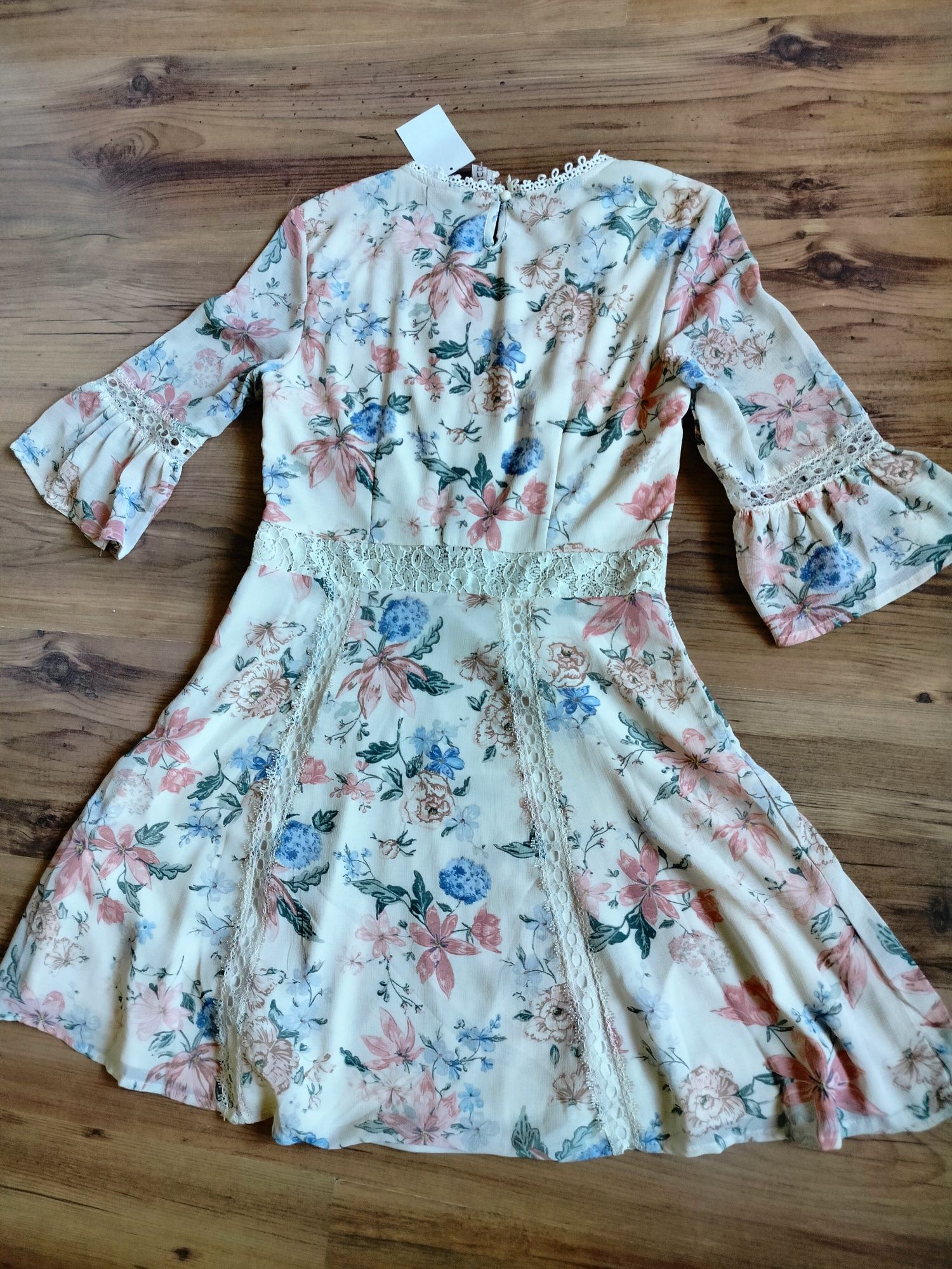 Kremowa sukienka w kwiaty Boho H&M S 36