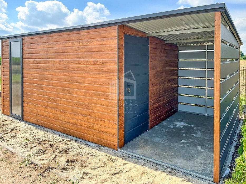 Schowek Domek Ogrodowy 4X3M + Wiata 2M Drzwi Okno Dach Spad Id805