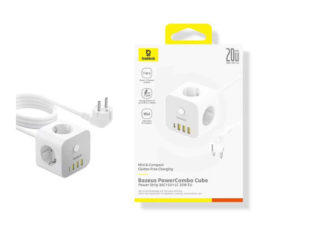 Мережевий зарядний пристрій із захистом в BASEUS GaN5 3AC+2U+2C 20W