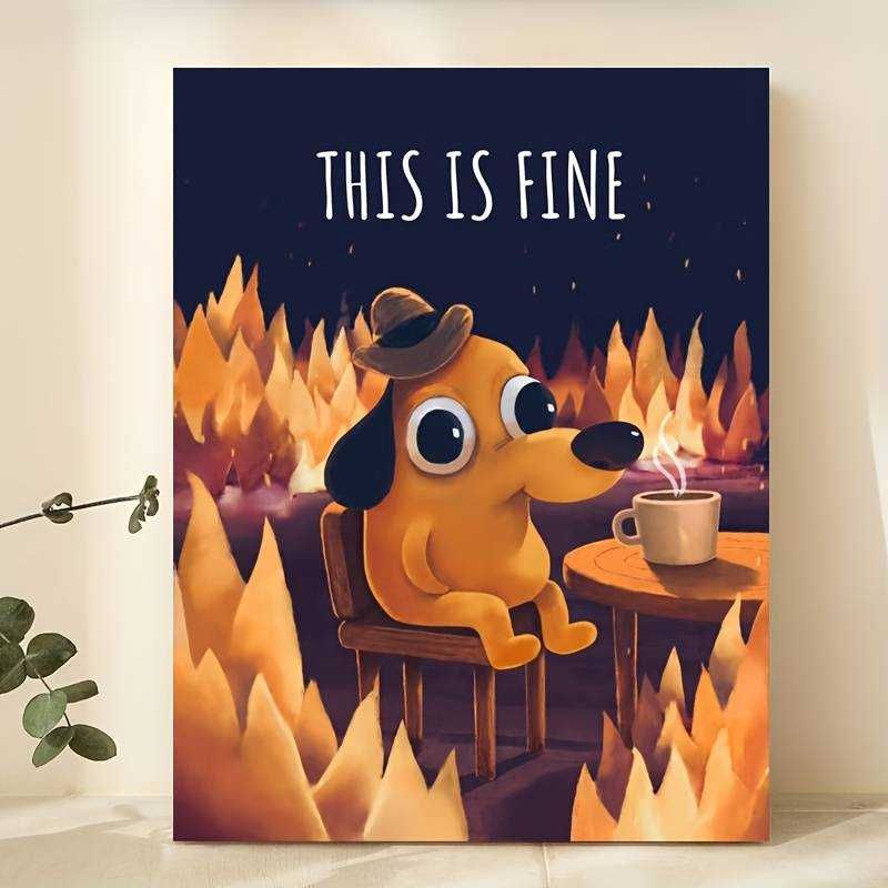 Obraz na Płótnie Pies w płomieniach "This is Fine" 56x40