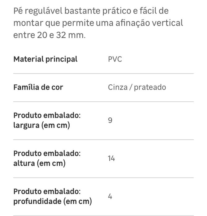 4 conjuntos de pés reguláveis