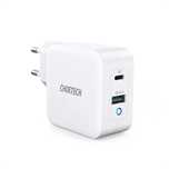 Choetech szybka ładowarka sieciowa GaN USB Typ C PD USB-A QC3.0/65W 3,