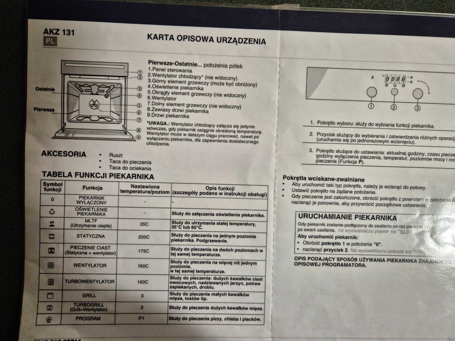 piekarnik Whirlpool AKZ 131 stalowy do zabudowy + 3 blachy