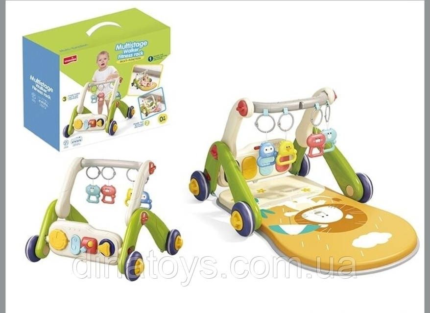 Ходунки 3в1, коврик, бизиборд, 4 погремушки-подвески, пианино, мелодии