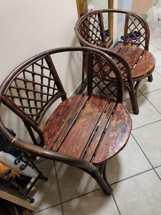 2 fotele z ratanu i drewna