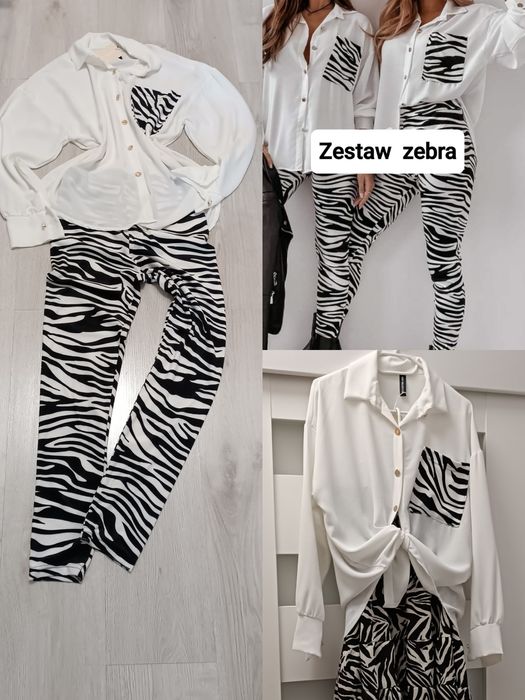 Zestaw zebra 3 cz. uni na S M L xl łeginsy koszula sukienka komplet