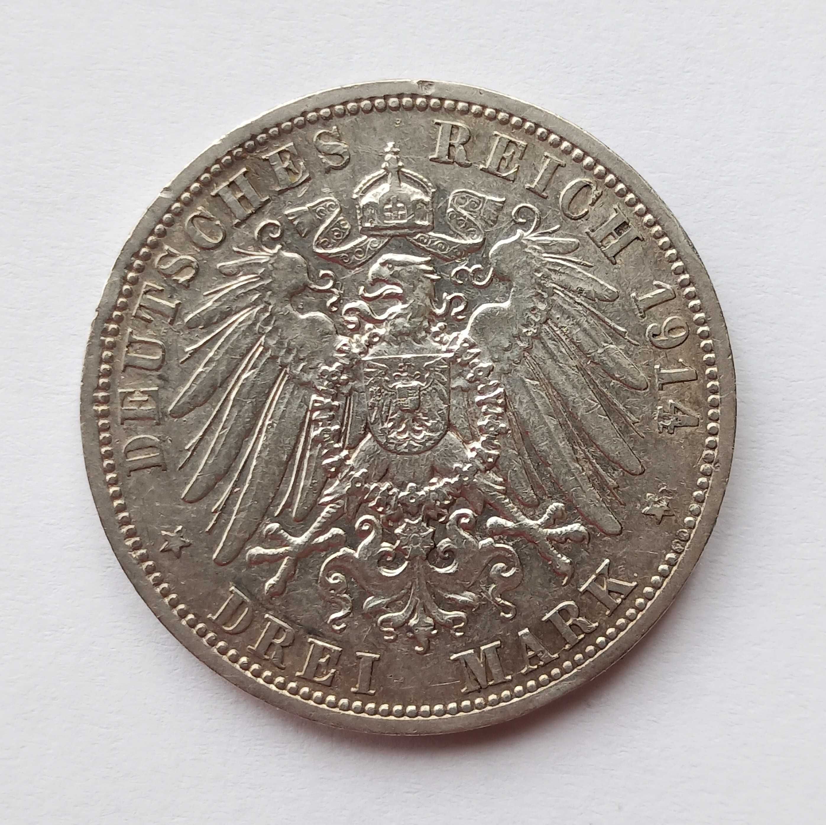 3 марки 1914 року. Пруссія, Вільгельм ІІ в парадному мундирі