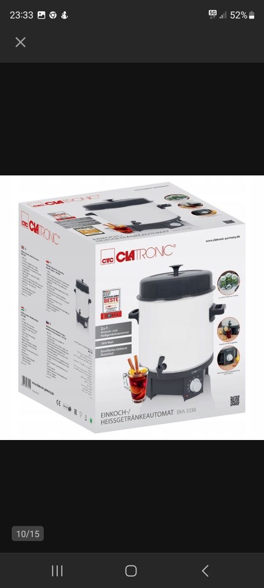 Garnek do pasteryzacji Clatronic EKA 3338 biały