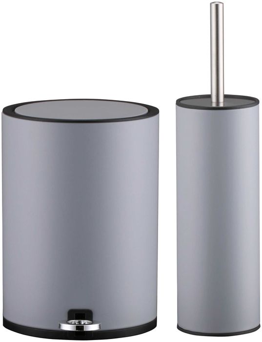 Kosz na śmieci + szczotka WC Zestaw szary Wysoka jakość! Cichy domyk
