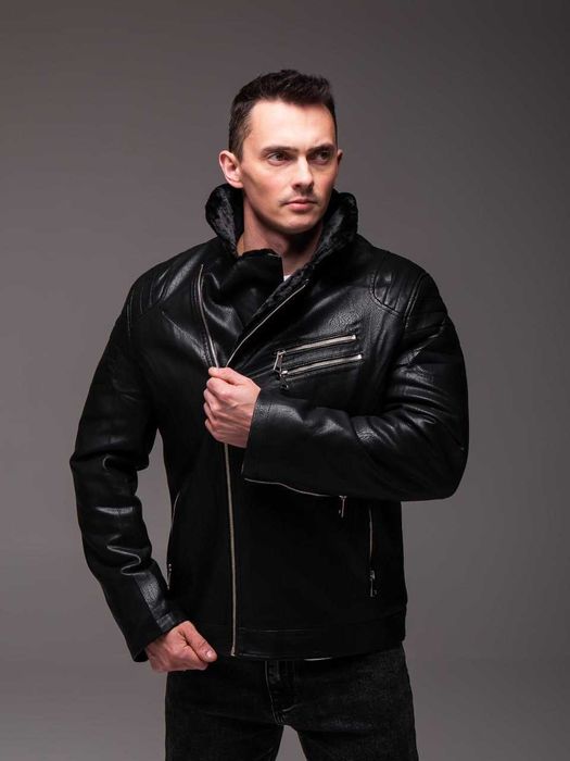 Куртка мужская кожаная зимняя на меху косуха байкерская до -10°С Ra